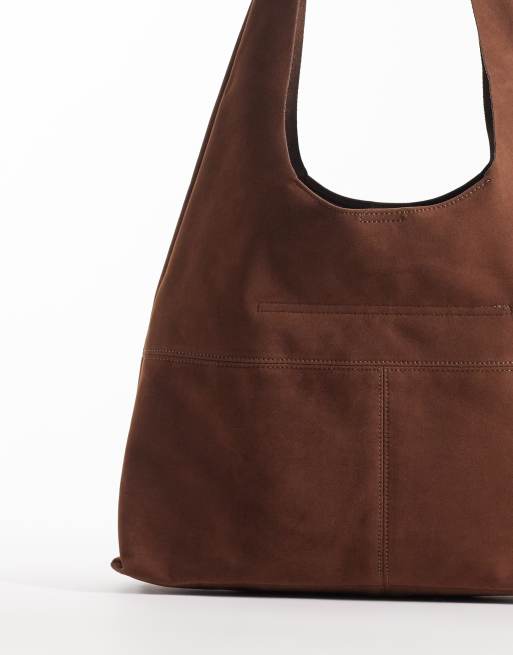 New Look - Tote tas van imitatiesuède met paneel in bruin, 3 van 4