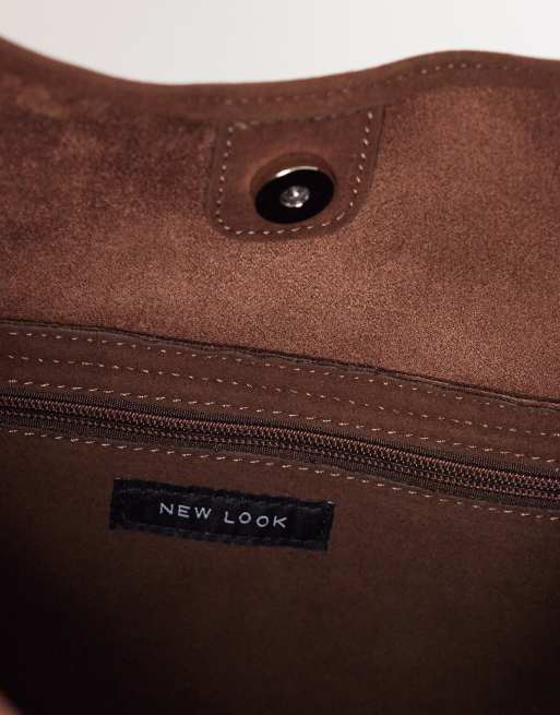 New Look - Tote tas van imitatiesuède met paneel in bruin, 4 van 4