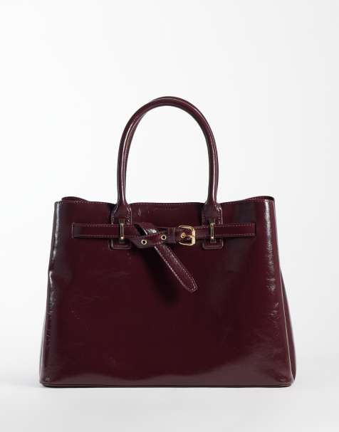 New Look toteväska i läderimitation med skärp i burgundy - view 1