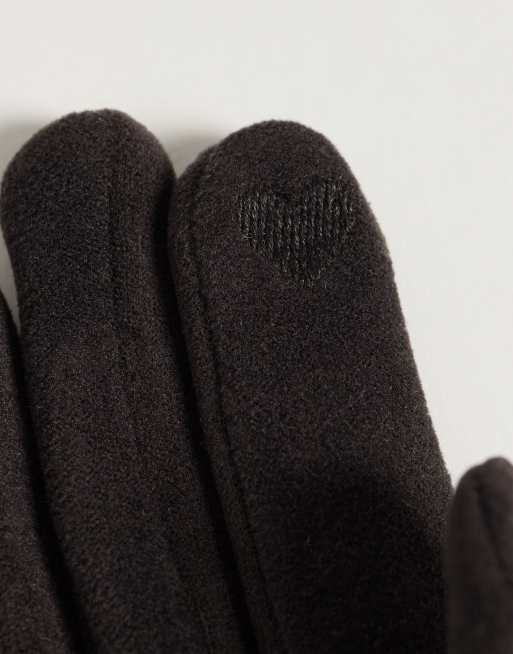 New Look touchscreen faux fur trim gloves in dark brown, 2 of 3