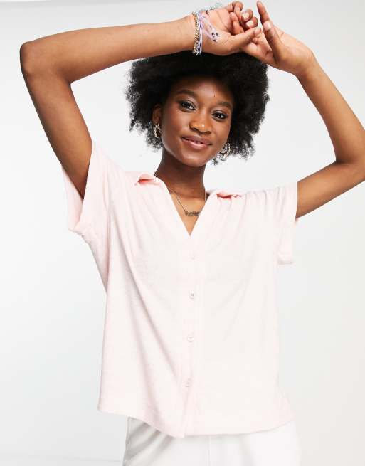 New Look towel beach shirt in pink ASOS