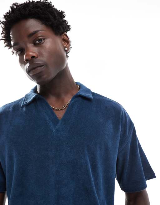 New Look towelling revere shirt in navy (part of a set)