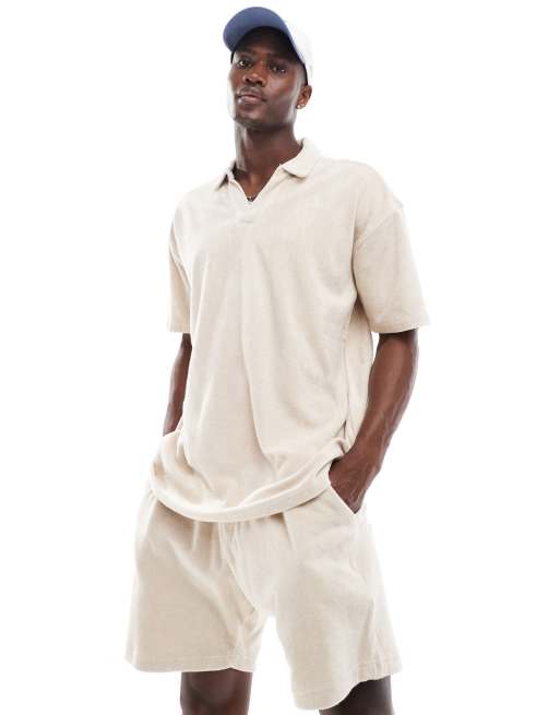 New Look towelling shorts in stone (part of a set)