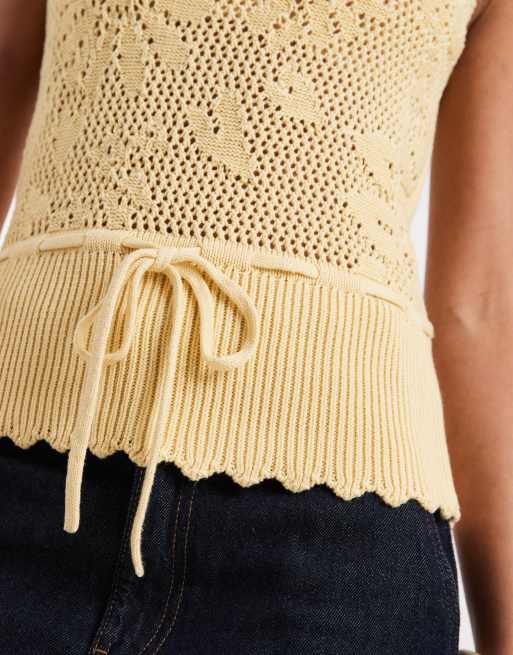 New Look – Trägertop in Gelb mit Blumenmuster und Taillenschnürung, 2 von 4