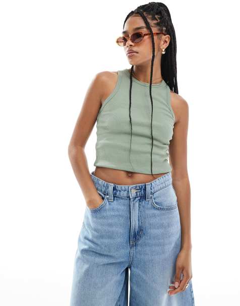 New Look – Trägertop in Khaki mit Ringerrücken - view 1