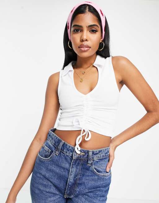 New Look Trägertop In Weiß Mit Kragen Und Geraffter Vorderseite Asos