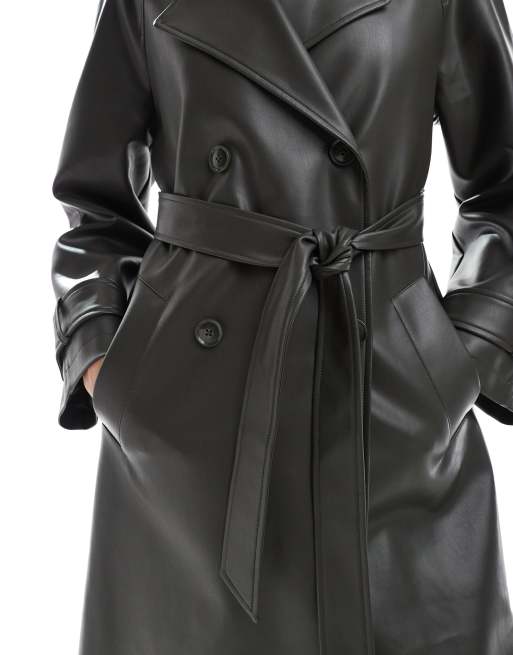 New Look - Trench kaki in pelle sintetica, 2 di 4