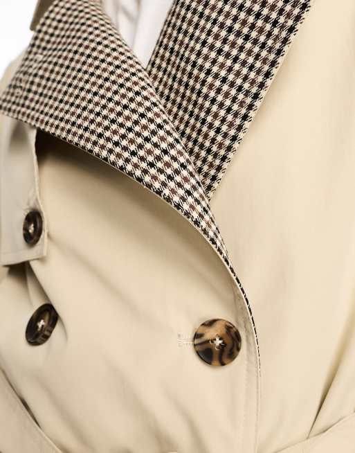New Look – Trenchcoat in Steinbeige mit abgesetzten karierten Einsätzen, 2 von 4