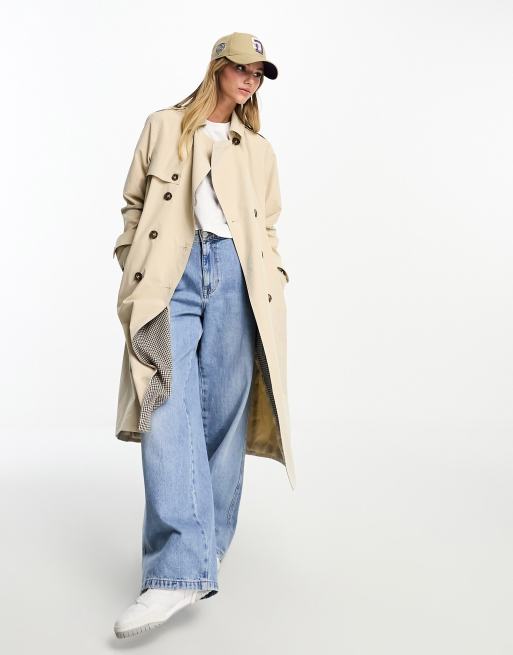 New Look – Trenchcoat in Steinbeige mit abgesetzten karierten Einsätzen, 3 von 4