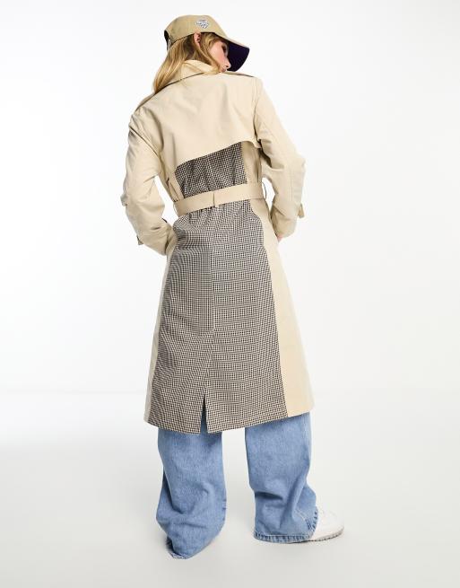 New Look – Trenchcoat in Steinbeige mit abgesetzten karierten Einsätzen, 4 von 4