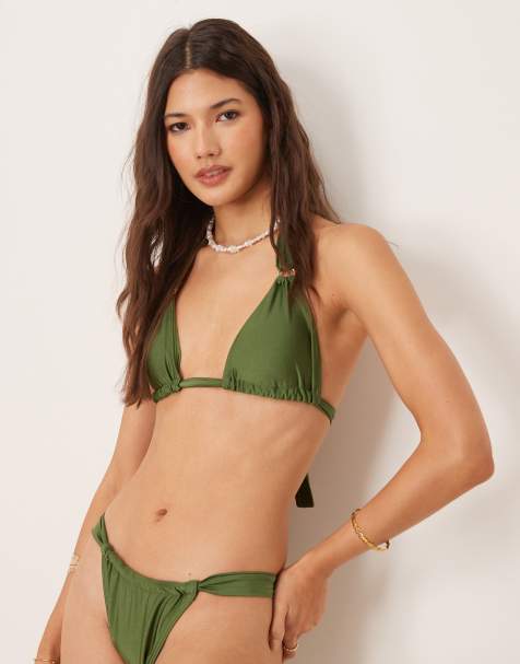 New Look triangle bikini top in khaki - view 1