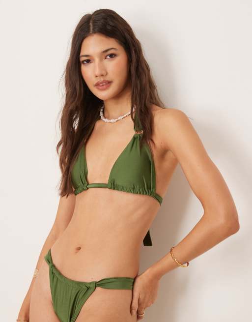 New Look triangle bikini top in khaki