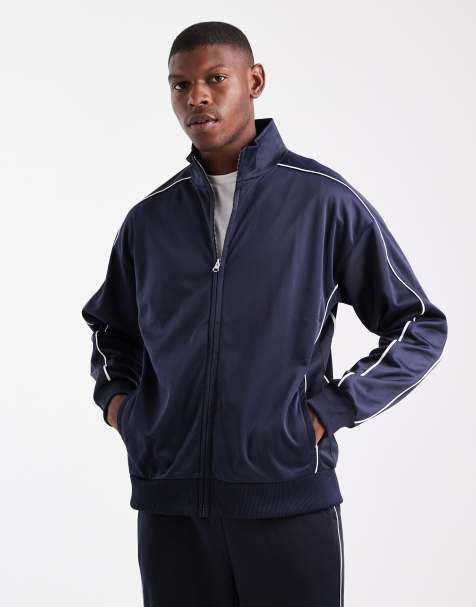 New Look tricot zip through tracksuit jacket in navy - view 1