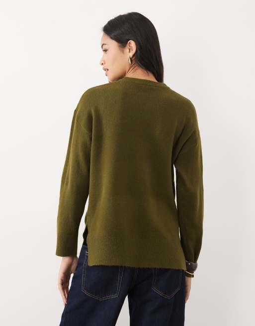 New Look tröja med slits i sidan i khaki, 4 av 4