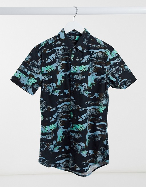 New Look tropical viscose short sleeve shirt in blue