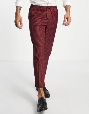 New Look trousers in burgundy pin stripe - ASOS Price Checker