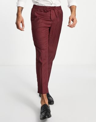 New Look trousers in burgundy pin stripe - ASOS Price Checker