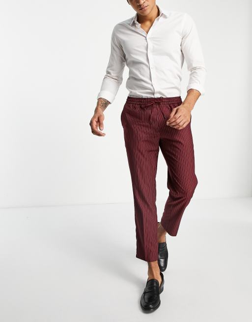 New Look trousers in burgundy pin stripe