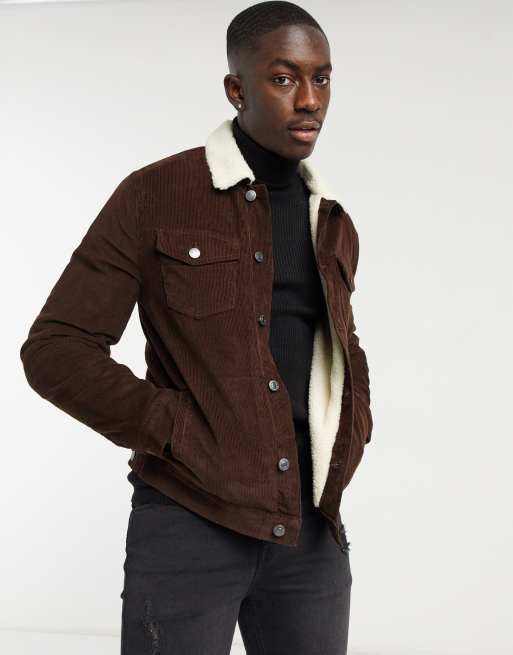 New Look trucker jacket with teddy collar in brown