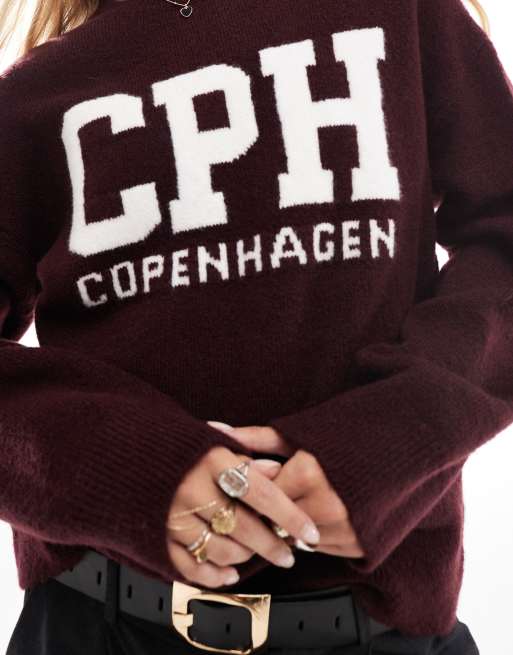 New Look - Trui met Copenhagen-slogan in bordeauxrood, 3 van 4