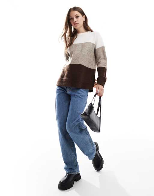 New Look - Trui met kleurvlakken in bruin