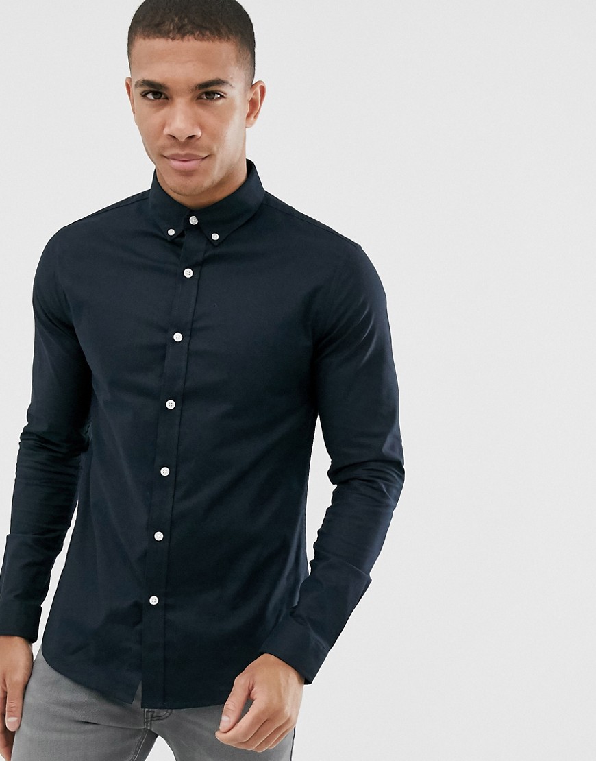 New Look – tætsiddende oxford-skjorte i marineblå