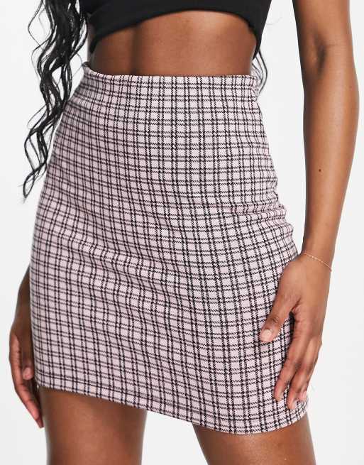 Pink checkered skirt new look sale