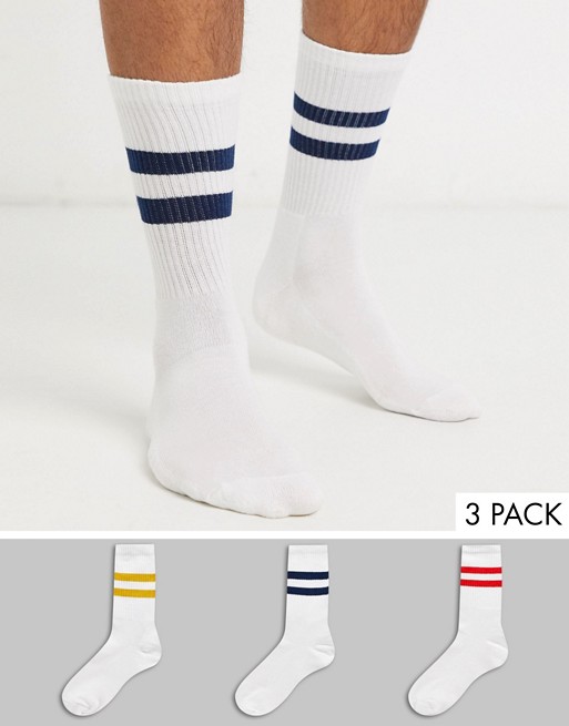 New Look tube sport stripe 3 pack socks in white