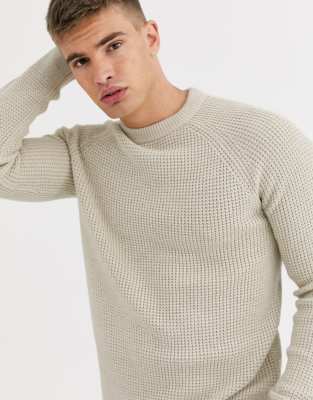 New Look Tuck Stitch Crew Neck Sweater In Oatmeal-beige | ModeSens