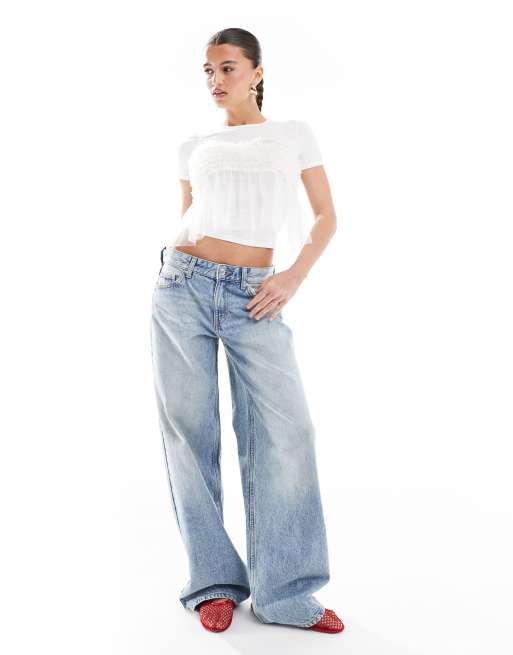New Look tulle t-shirt in off white, 3 of 4