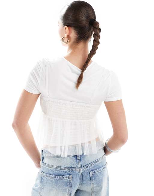 New Look tulle t-shirt in off white, 4 of 4