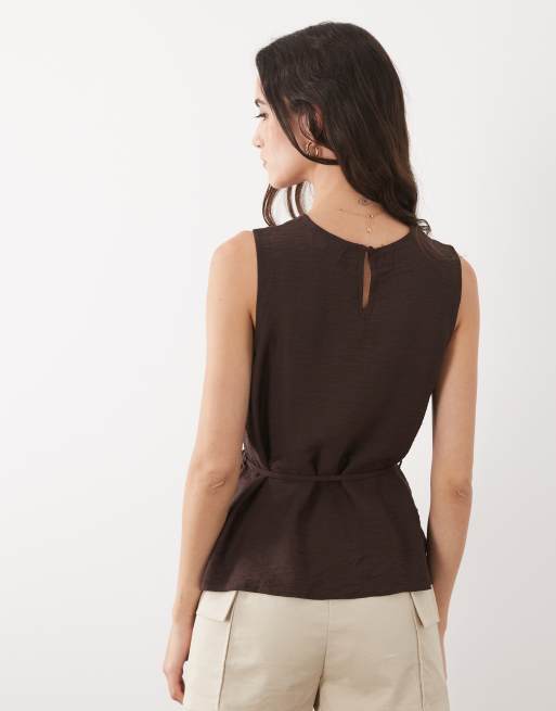 New Look - Tuniektop met lange pasvorm en riem in bruin, 4 van 4