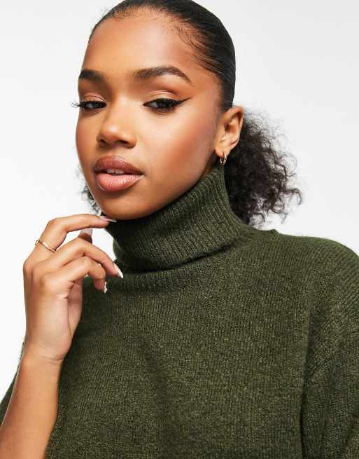 Khaki roll store neck jumper womens