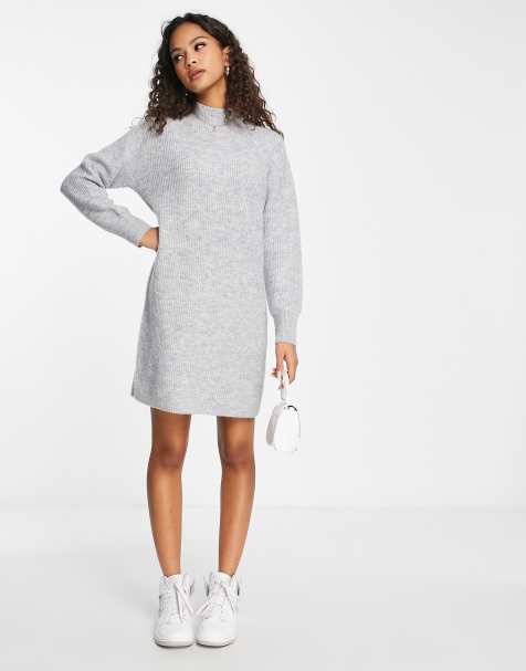 New Look turtle neck mini knitted dress in grey - view 1