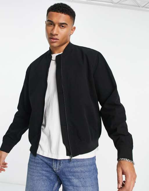 Blue jeans shop black bomber jacket