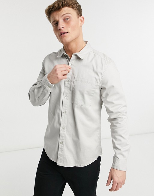 New Look twill long sleeve shirt in light grey