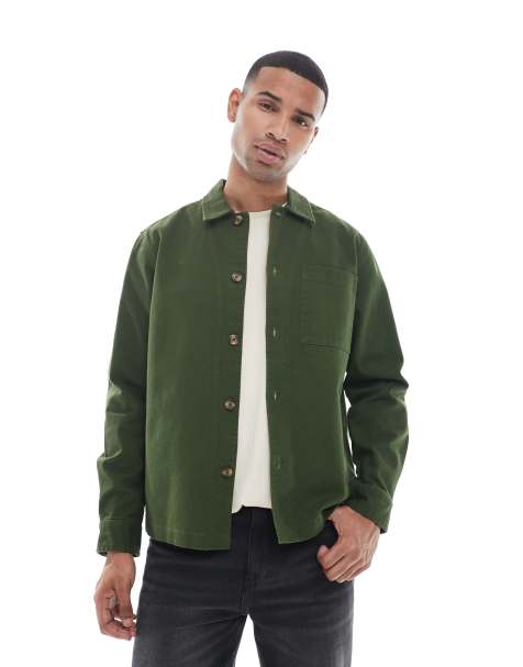 New Look twill overshirt in khaki - view 1