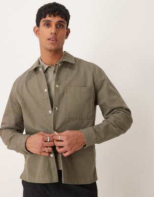 New Look Twill Overshirt In Light Khaki-Green