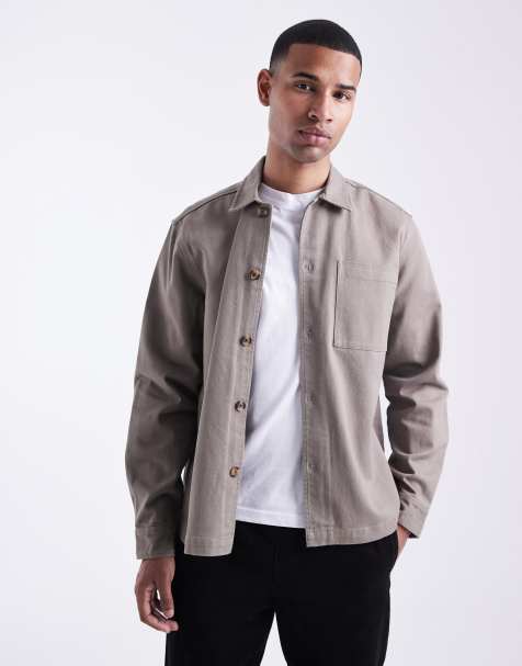 New Look twill overshirt in mink - view 1