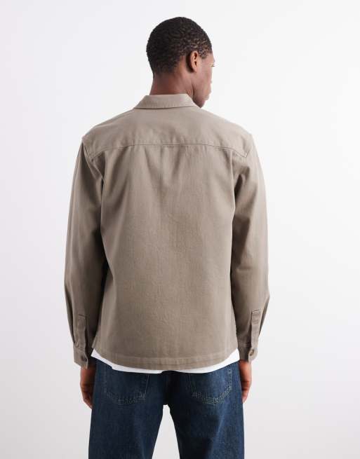 New Look twill overshirt in mink, 3 of 5