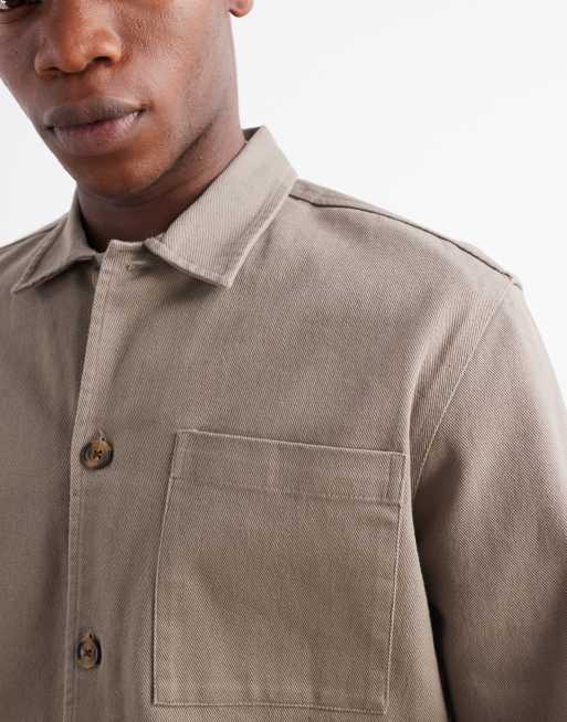 New Look twill overshirt in mink, 5 of 5