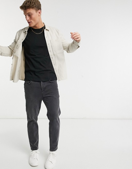 New Look twill overshirt with double pocket in off white