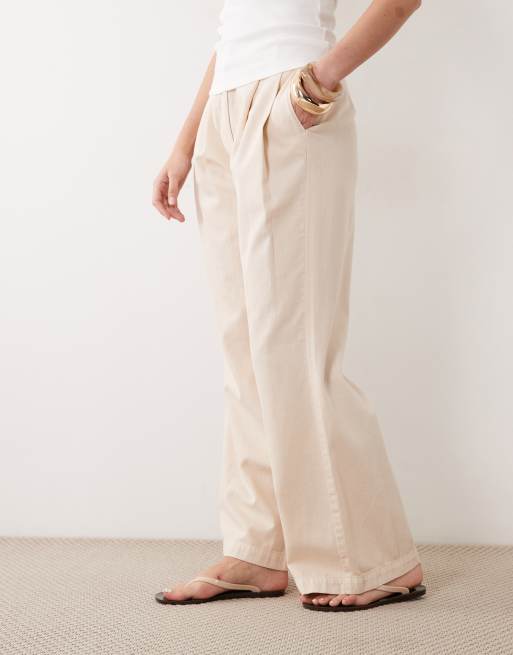 New Look twill pleated wide leg trousers in off-white, 2 of 5