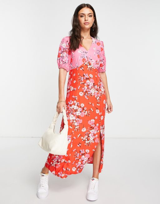 New Look twist front midi dress in contrast floral print | ASOS