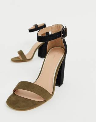 khaki block heel sandals