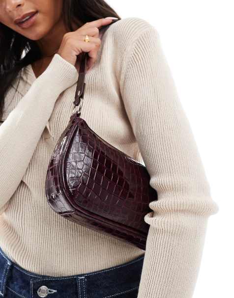 New Look – Umhängetasche in dunklem Kroko-Lila - view 1