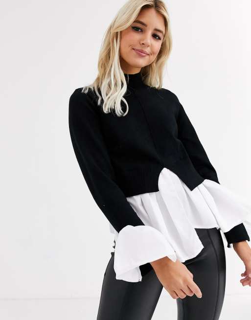 New Look undershirt detail jumper in black ASOS