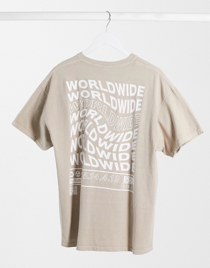 New Look – Unknown – Beige t-shirt i urtvättad design-Brun