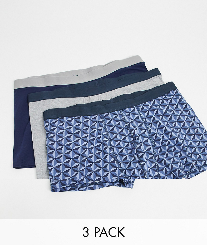 New Look – Unterhosen mit Geo-Print im 3er Pack-Grau
