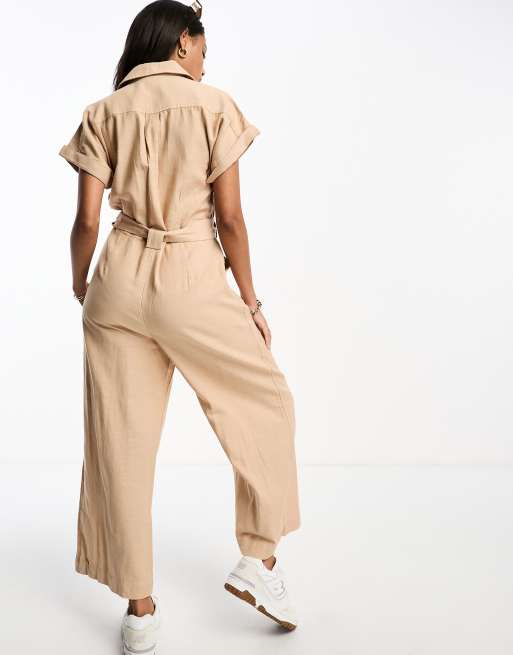 New Look utility belted jumpsuit in stone ASOS